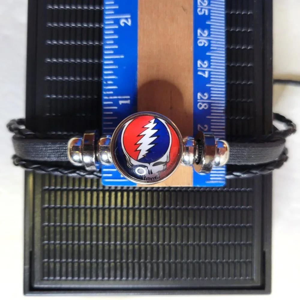 Dead & Co Faux Leather Bracelet Adjustable Steal Your Face Cabochon Charm NWOT - Picture 5 of 7